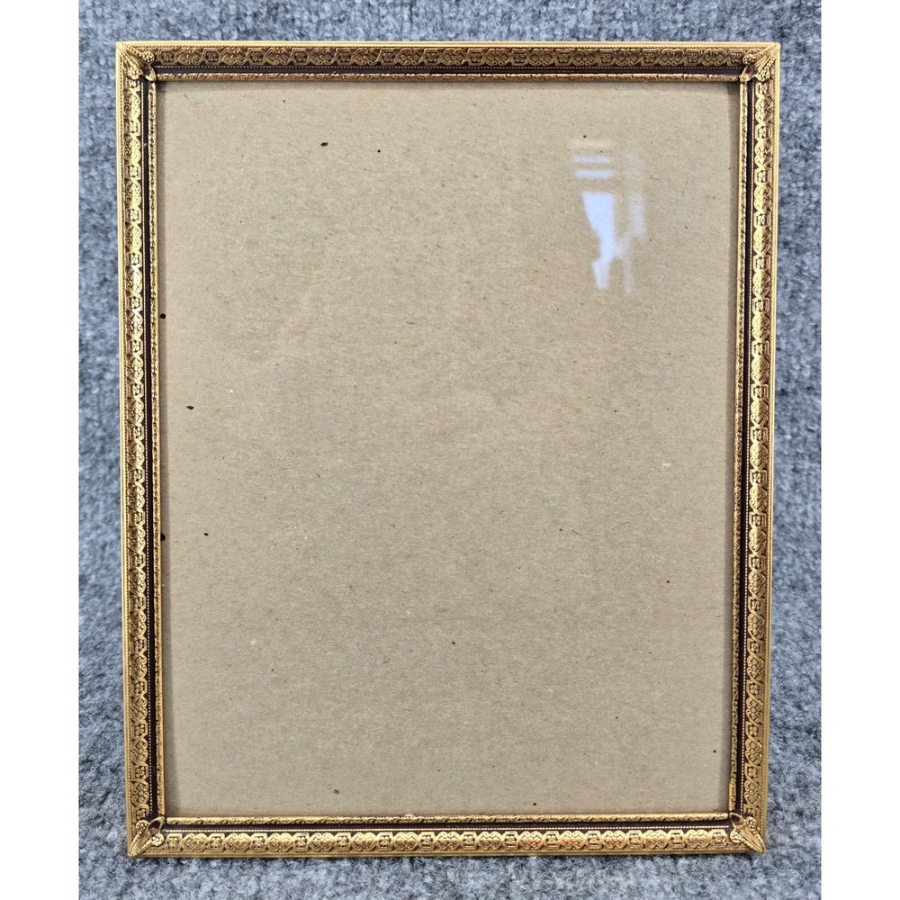 Vtg 60s Metal Photo Frame 8x10 Brass Look Ornate Filigree Border Heritage MCM